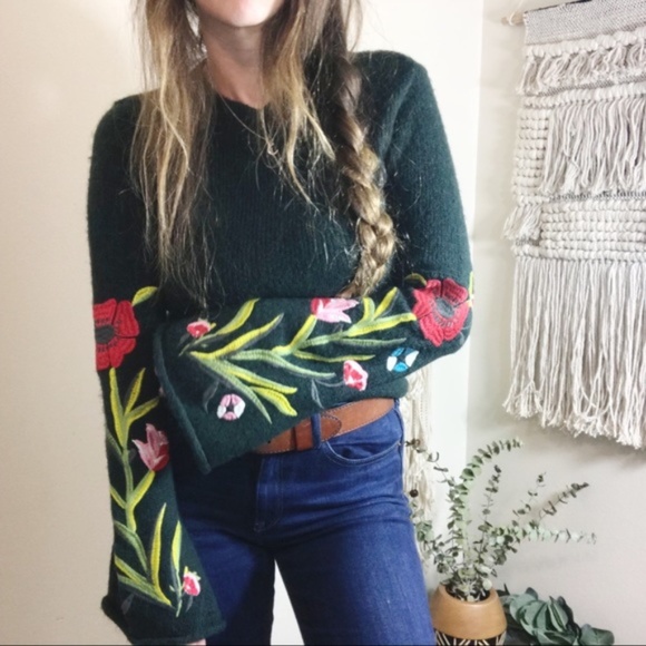 Romeo & Juliet Couture Sweaters - { ROMEO + JULIET } Dark Green Embroidered Sweater